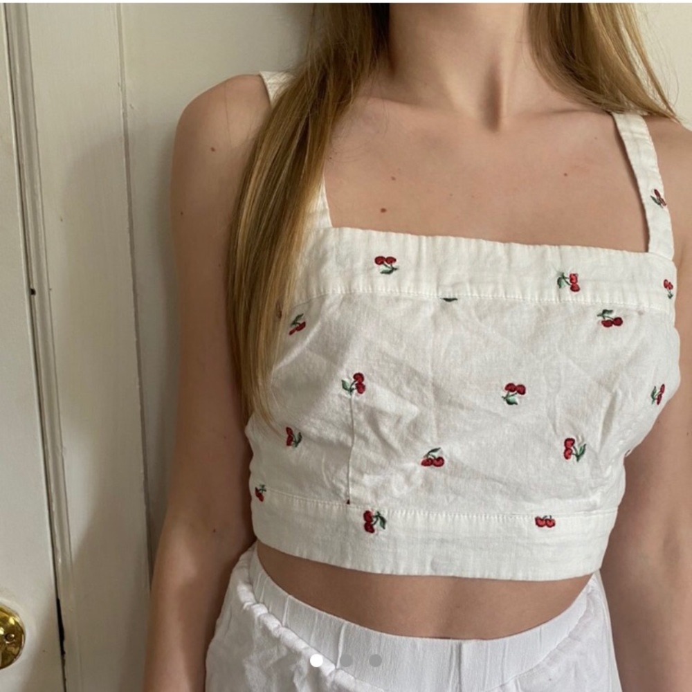 Forever 21 white crop top with cherry stitching!
